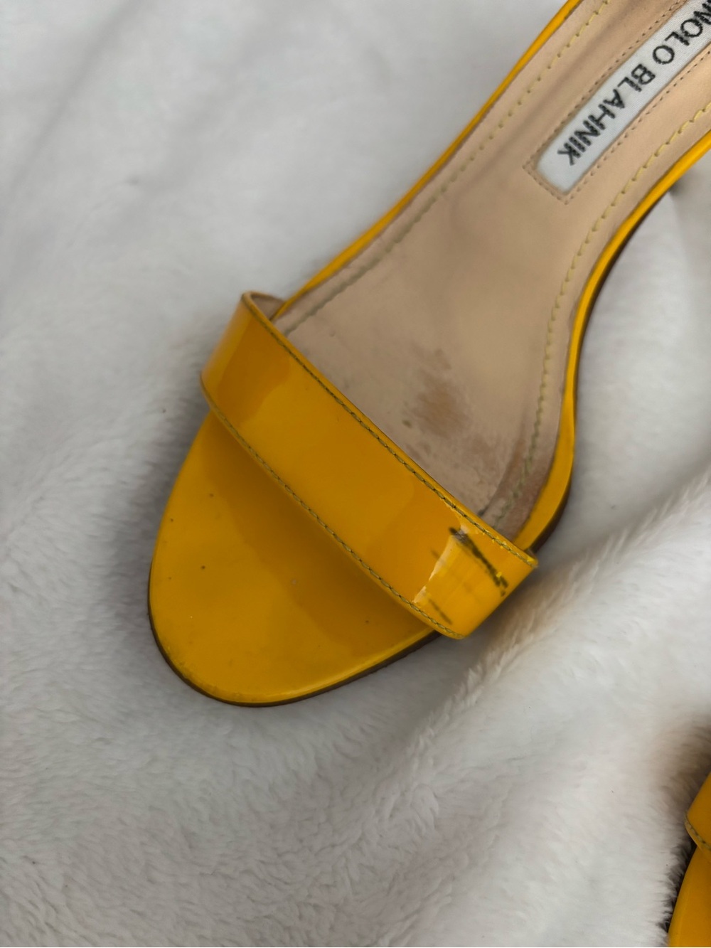 Manolo Blahnik Yellow Patent Ankle-Strap Sandals - Picture 3 of 11